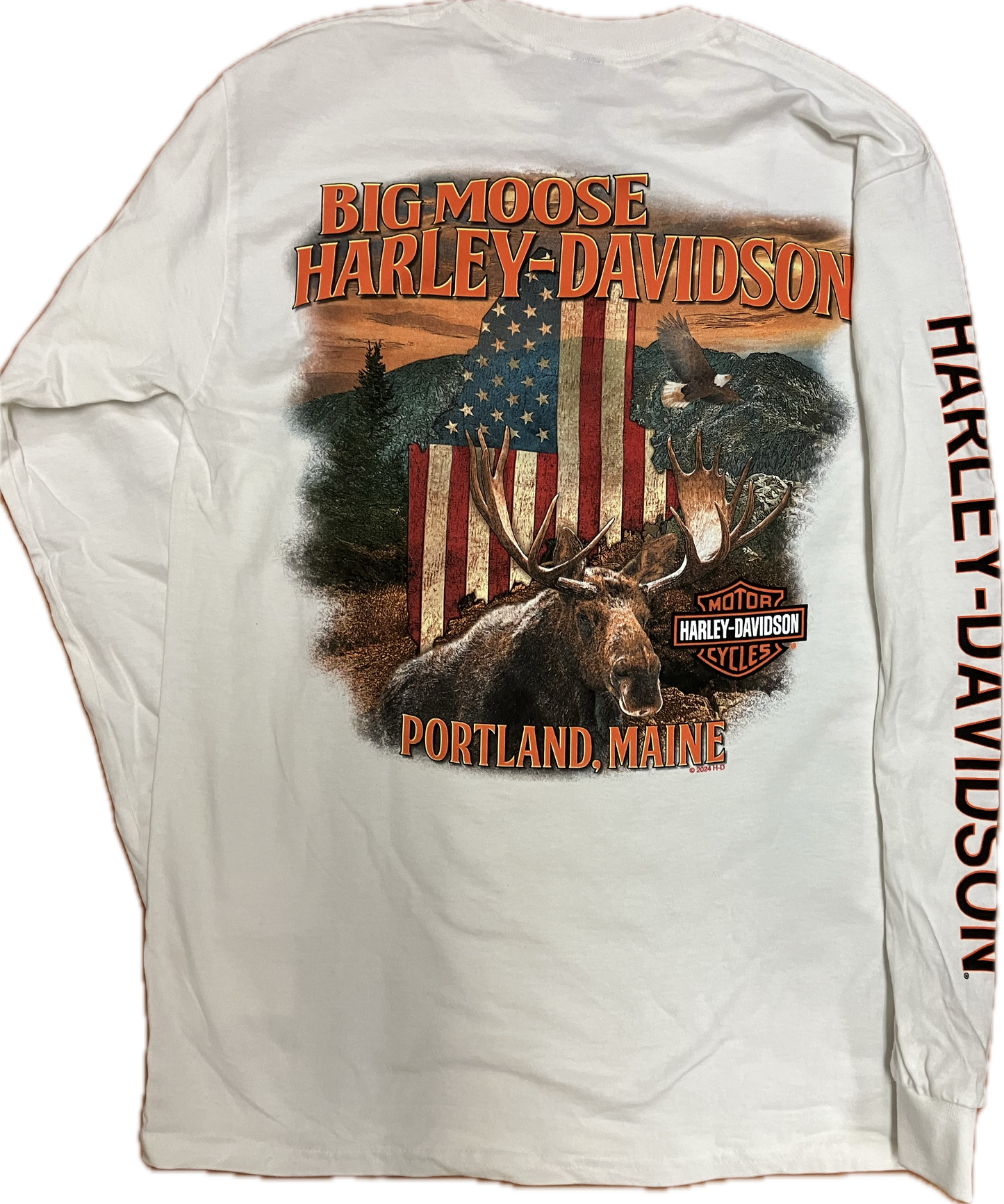 Men's White Big Moose Harley Davidson Long Sleeve T shirt