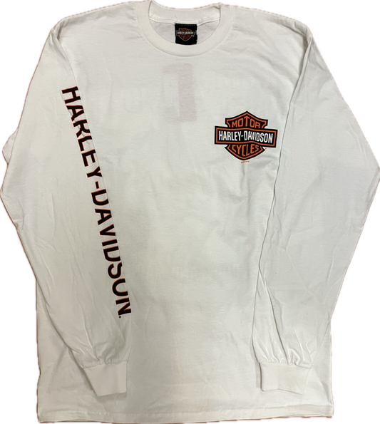 Men's White Big Moose Harley Davidson Long Sleeve T shirt