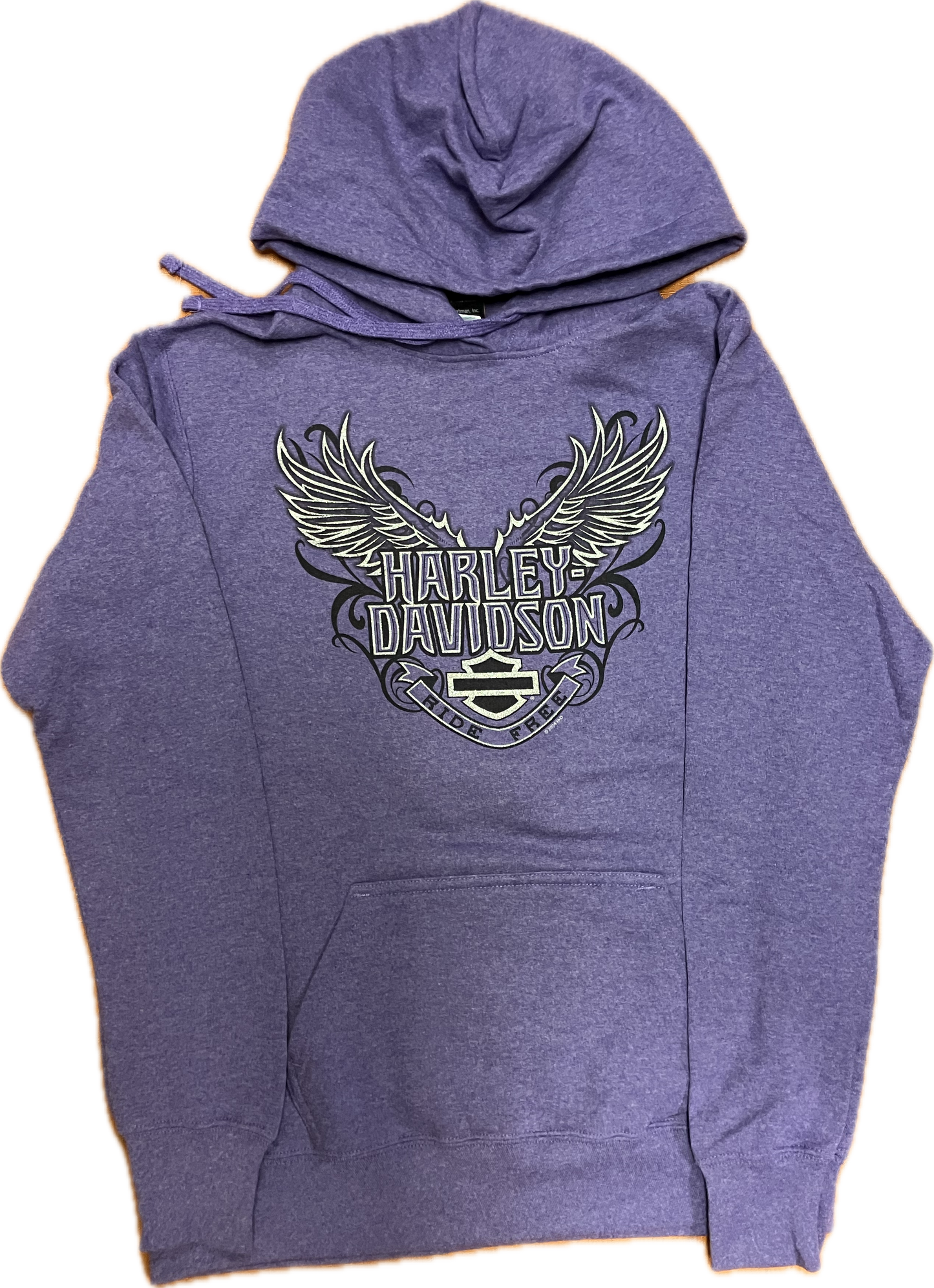 BMHD Ladies Hoodie in Heather Purple.