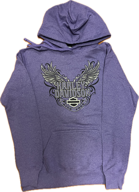 BMHD Ladies Hoodie in Heather Purple.