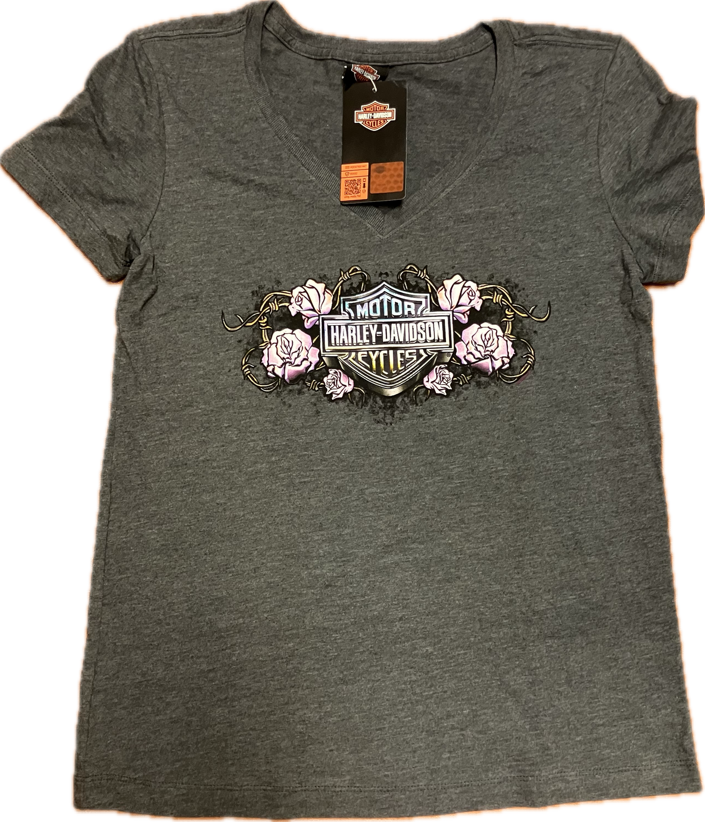 Ladies Medium Grey Big Moose Harley Davidson custom v neck short sleeve t shirt