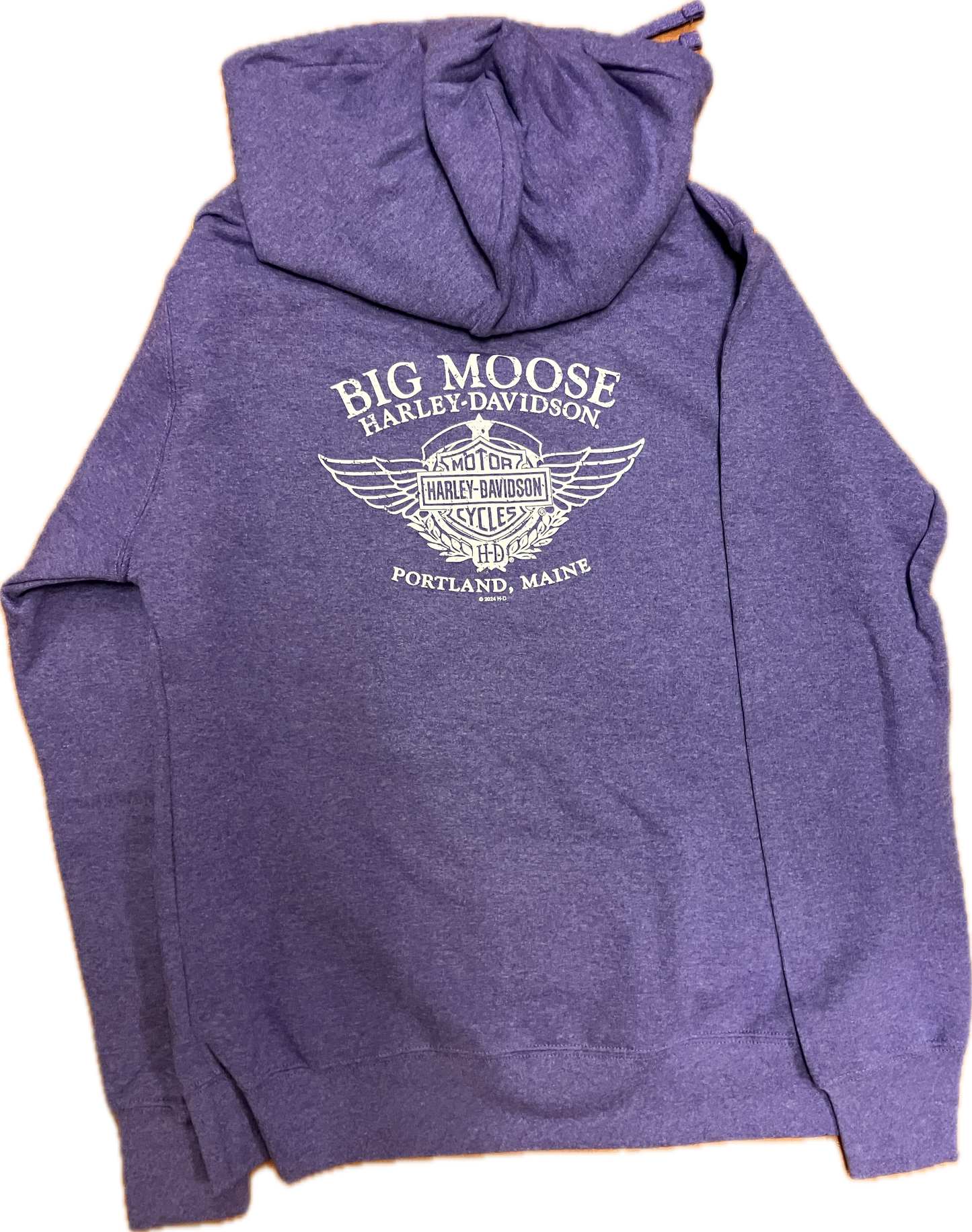 BMHD Ladies Hoodie in Heather Purple.